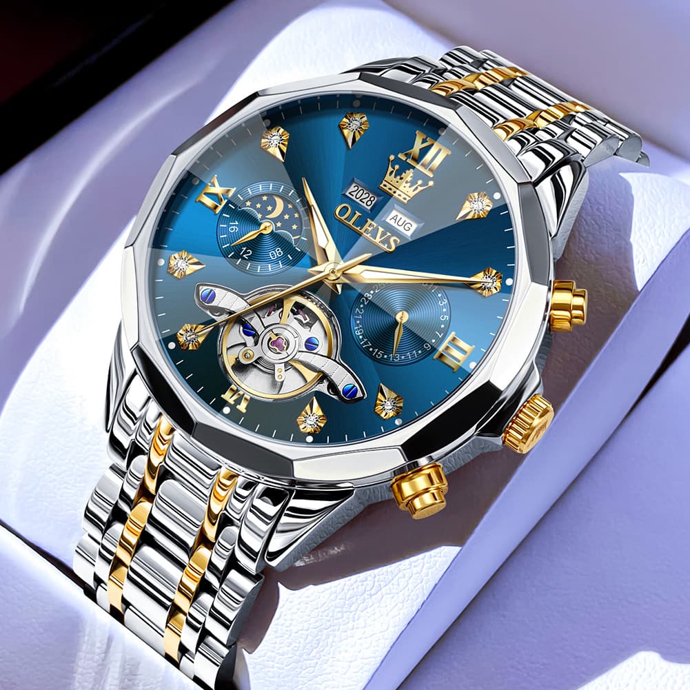 OLEVS 6621 3D Faceted Mirror Mechanical Watch for Men