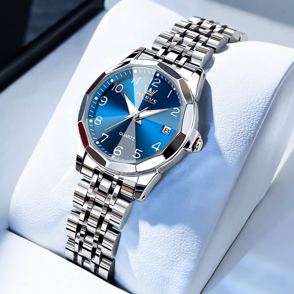 OLEVS 9970 3D Rhombic Faceted Glass Date Watch for Women