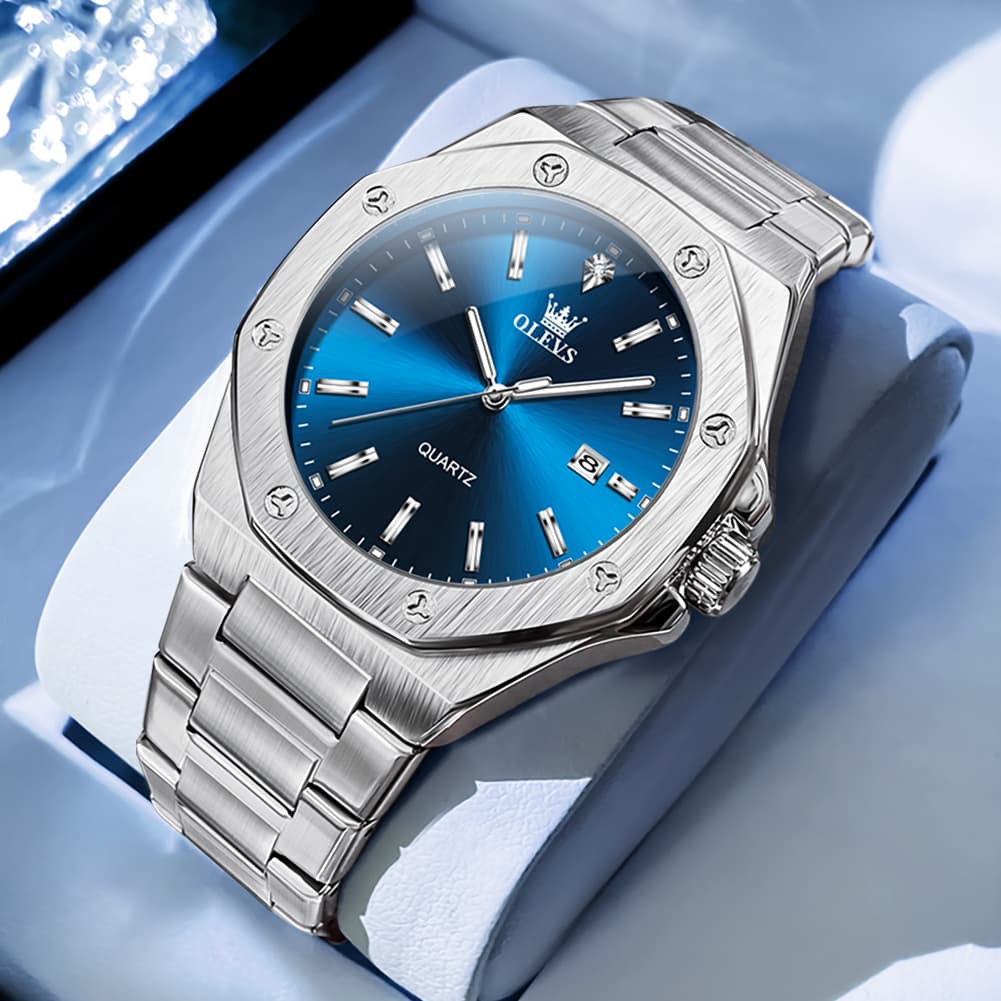 OLEVS 3613 Octagonal Bezel Quartz Steel Watch for Men