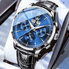 OLEVS Moon Phase Automatic Mechanical Watch 7128 Leather Strap for Men