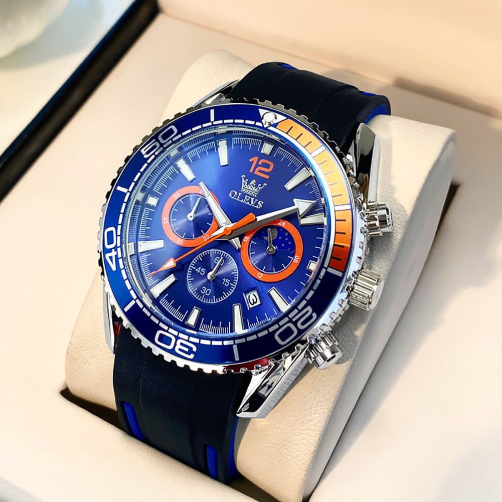 OLEVS 9916 Silicone Strap Moon Phase Chronograph Watch for Men