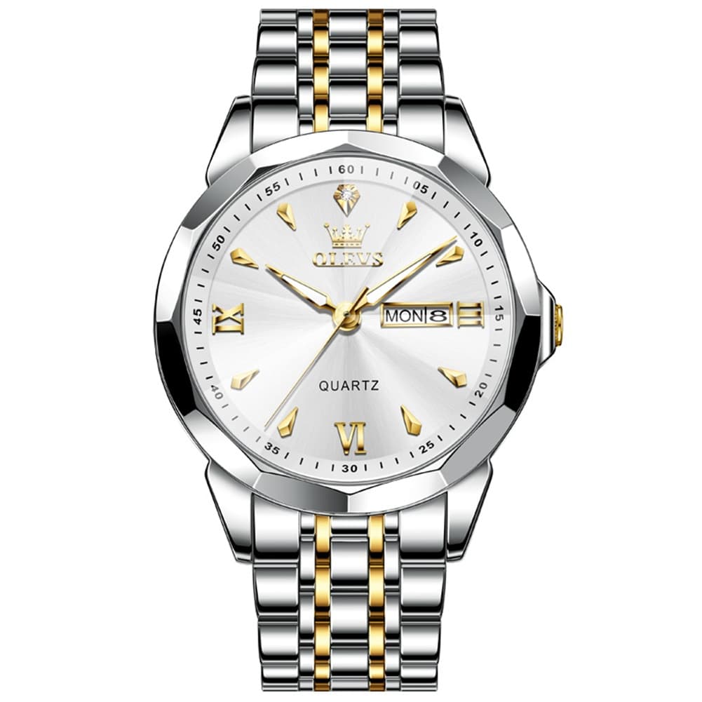 OLEVS 9998 Diamond Cut Glass Couple Dress Watch for Men and Women