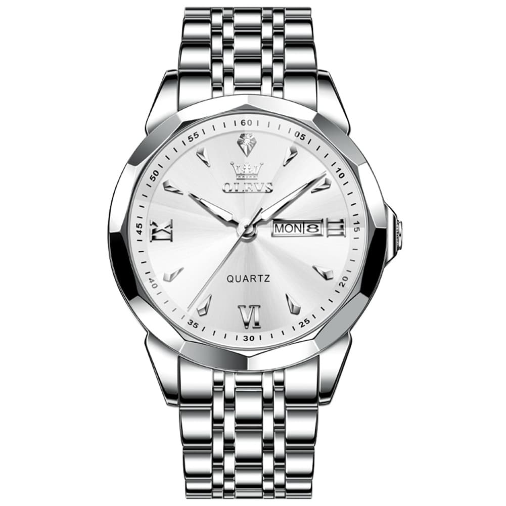 OLEVS 9998 Diamond Cut Glass Couple Dress Watch for Men and Women