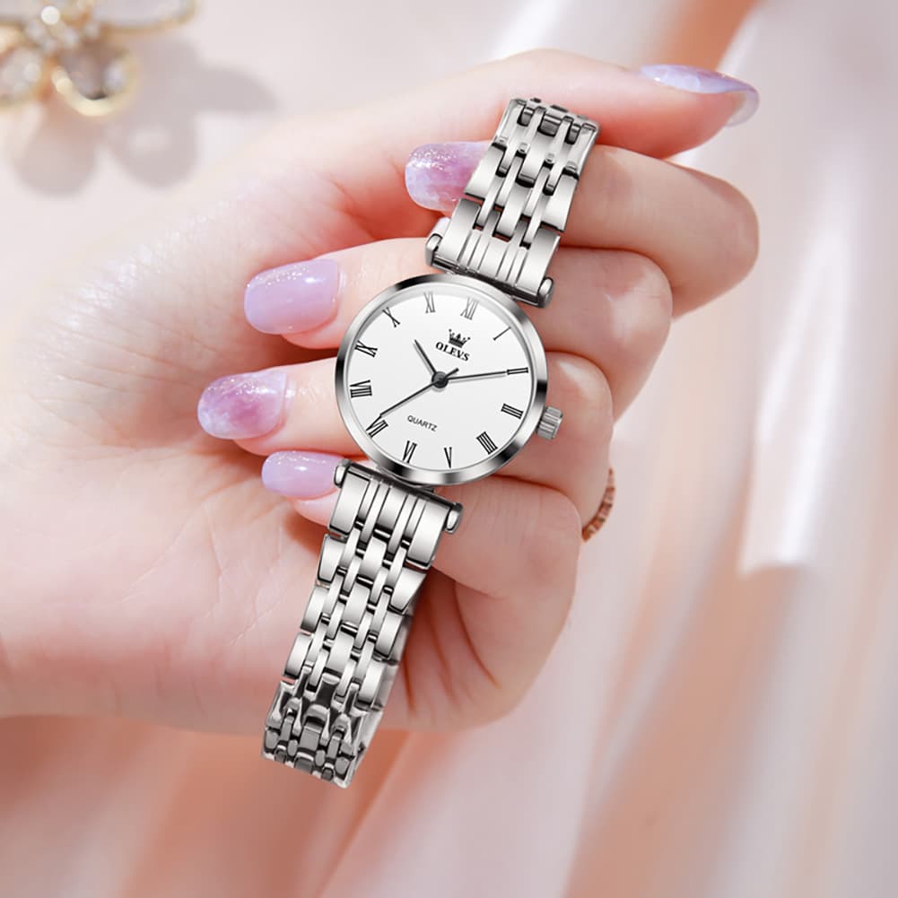 OLEVS Couple Watch Ultra Slim Roman Numerals Stainless Steel Quartz 5592