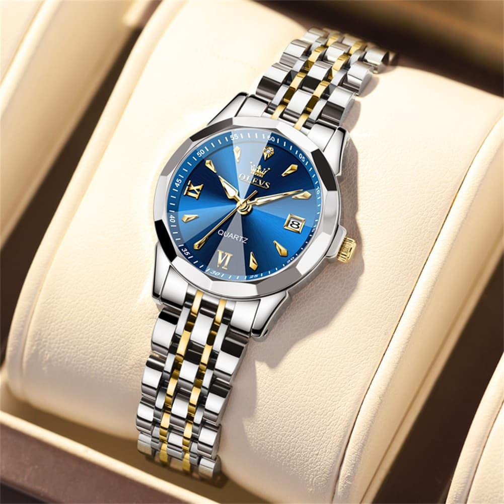 OLEVS 9998 Diamond Cut Glass Couple Dress Watch for Men and Women