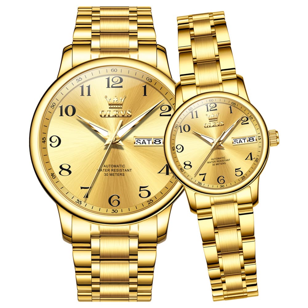 OLEVS 7072 Arabic Numeral Automatic Couples Watch Set