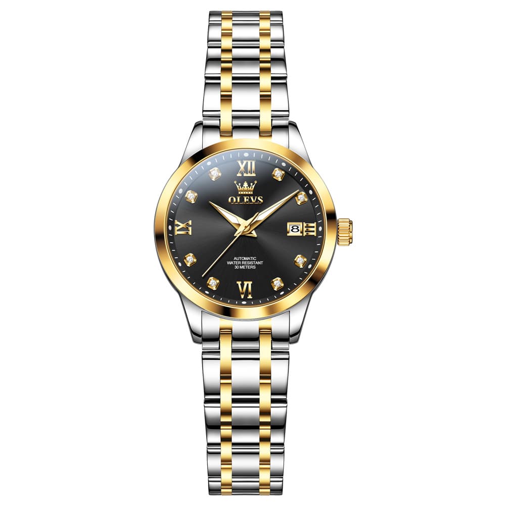 OLEVS Couple Watches Diamond Dial Automatic Mechanical Watch 9946 Steel Band for His and Hers