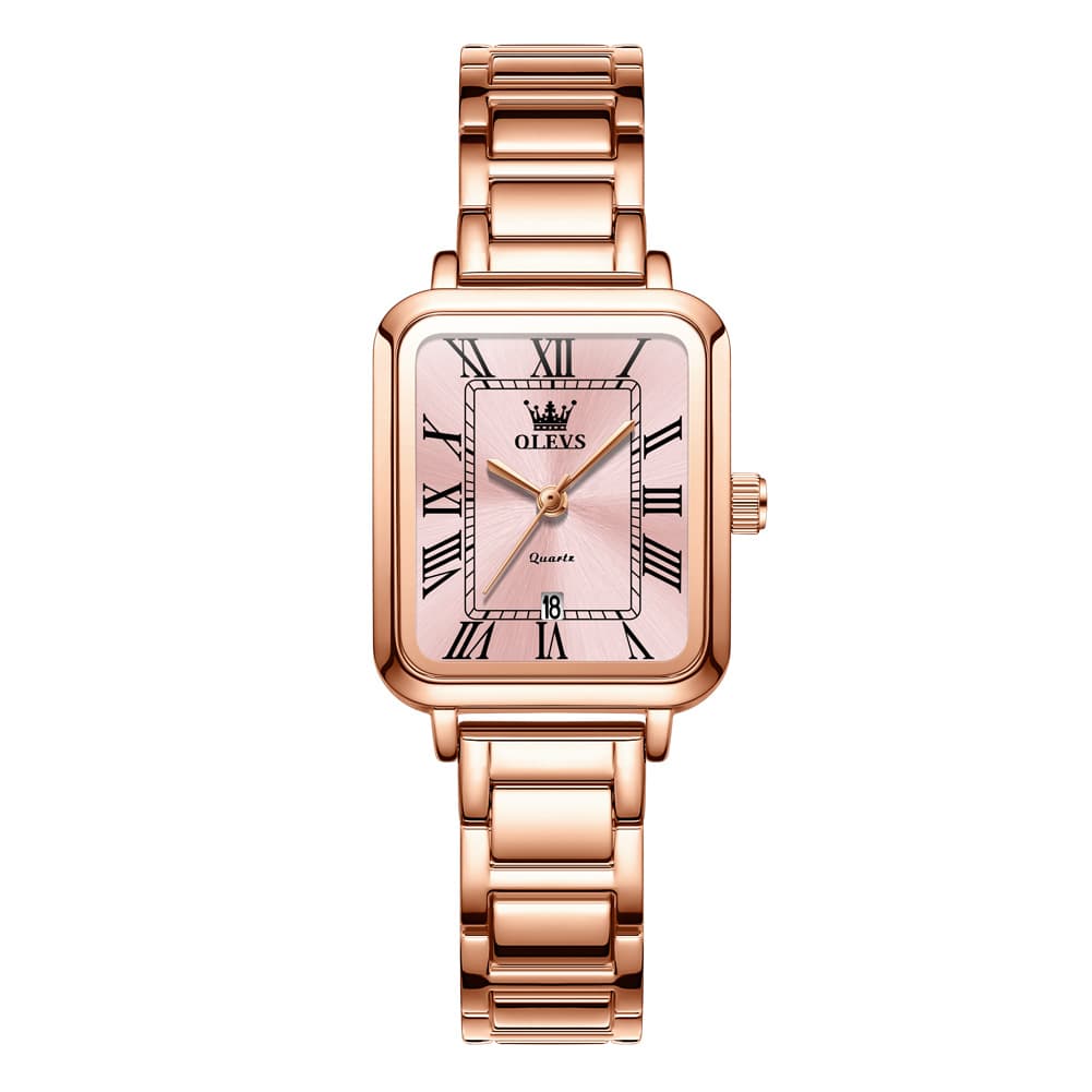 OLEVS Women Rectangular Dress Watch Retro Tank Stainless Steel Date Quartz 5641