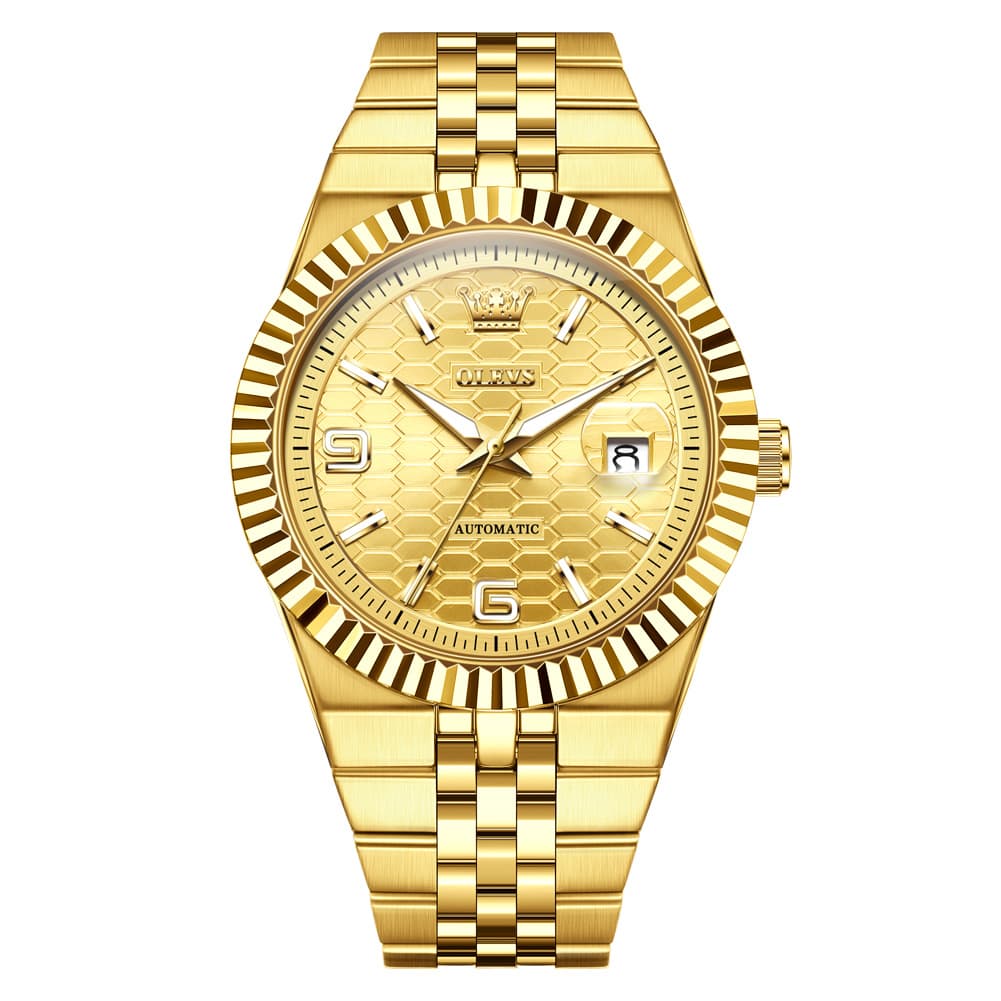 OLEVS 7105 Fluted Bezel Automatic Mechanical Luxury Dress Watch for Men