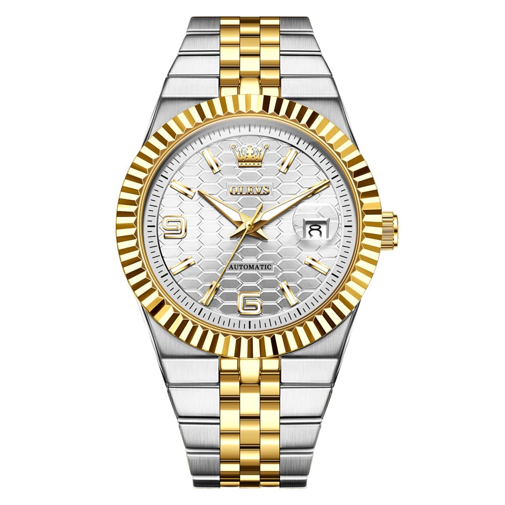 OLEVS 7105 Fluted Bezel Automatic Mechanical Luxury Dress Watch for Men