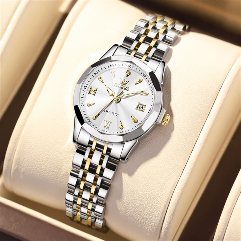 OLEVS 9998 Diamond Cut Glass Couple Dress Watch for Men and Women