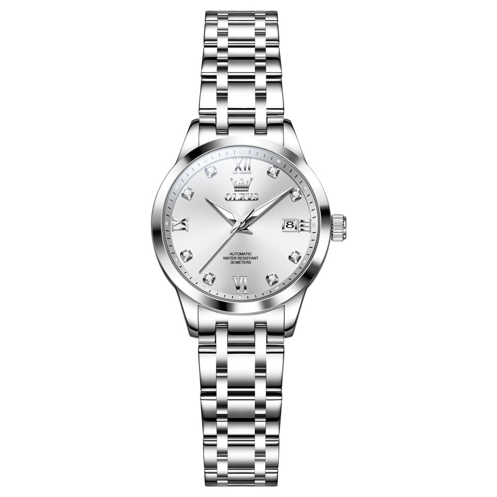 OLEVS Couple Watches Diamond Dial Automatic Mechanical Watch 9946 Steel Band for His and Hers