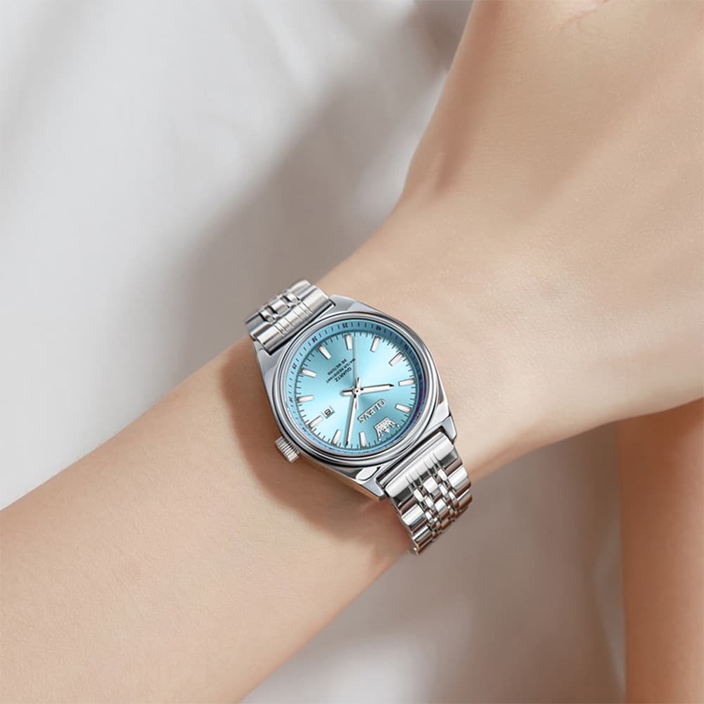 OLEVS 3703 Elegant Textured Dial Stainless Steel Womens Watch