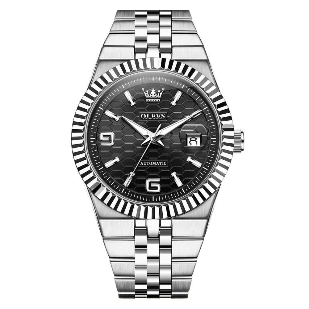 OLEVS 7105 Fluted Bezel Automatic Mechanical Luxury Dress Watch for Men