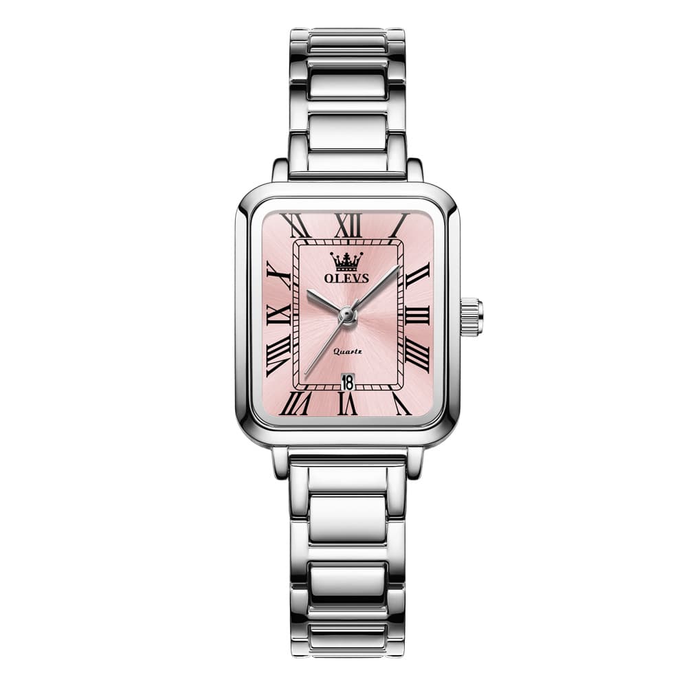 OLEVS Women Rectangular Dress Watch Retro Tank Stainless Steel Date Quartz 5641