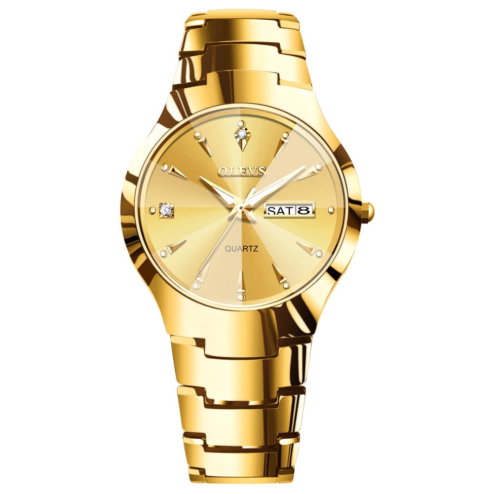 OLEVS Tungsten Steel Ultra Thin Day Date Couple Watch 8697 for Men and Women