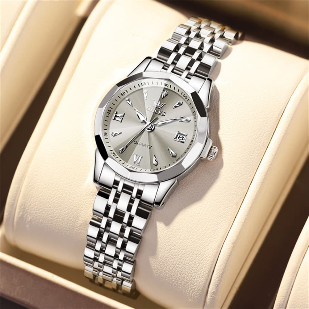 OLEVS 9998 Diamond Cut Glass Couple Dress Watch for Men and Women