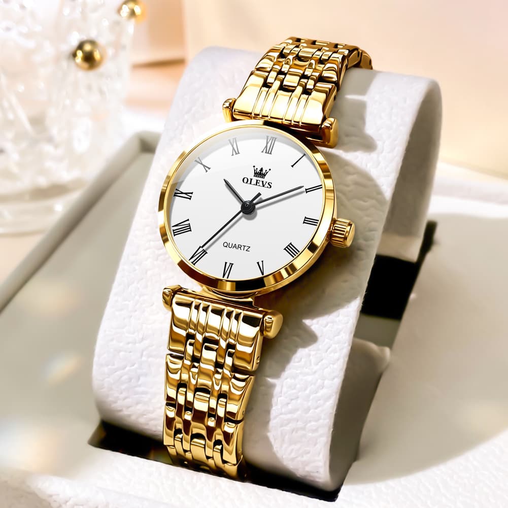 OLEVS Couple Watch Ultra Slim Roman Numerals Stainless Steel Quartz 5592