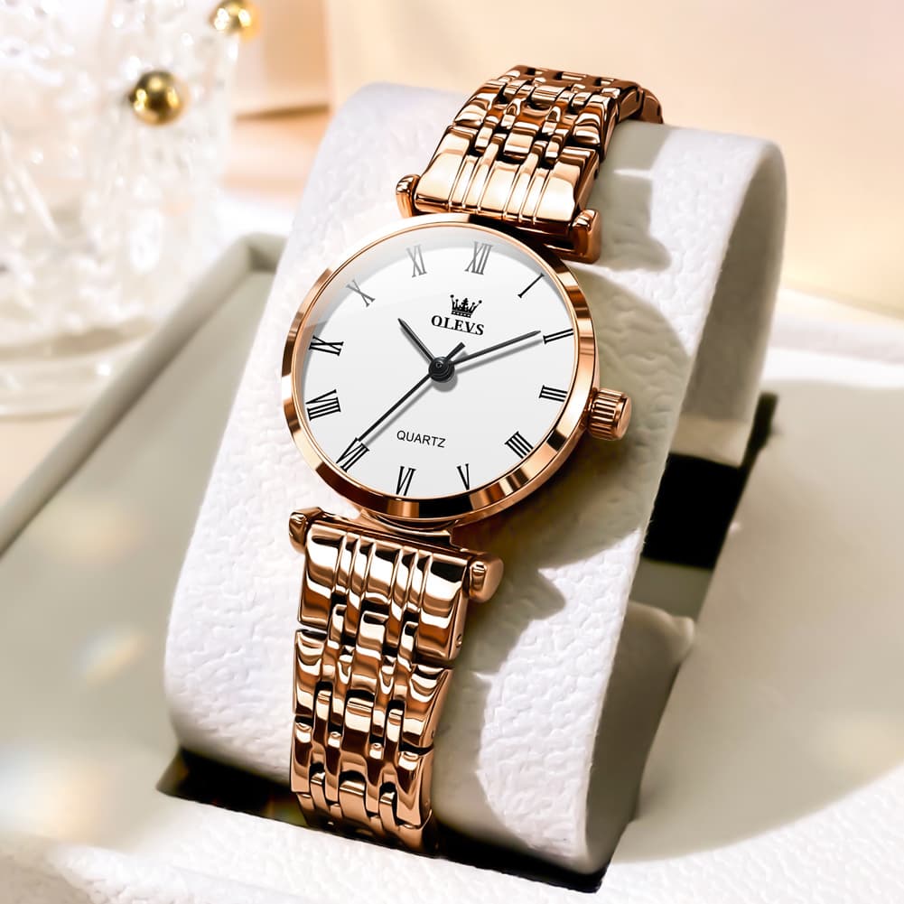 OLEVS Couple Watch Ultra Slim Roman Numerals Stainless Steel Quartz 5592