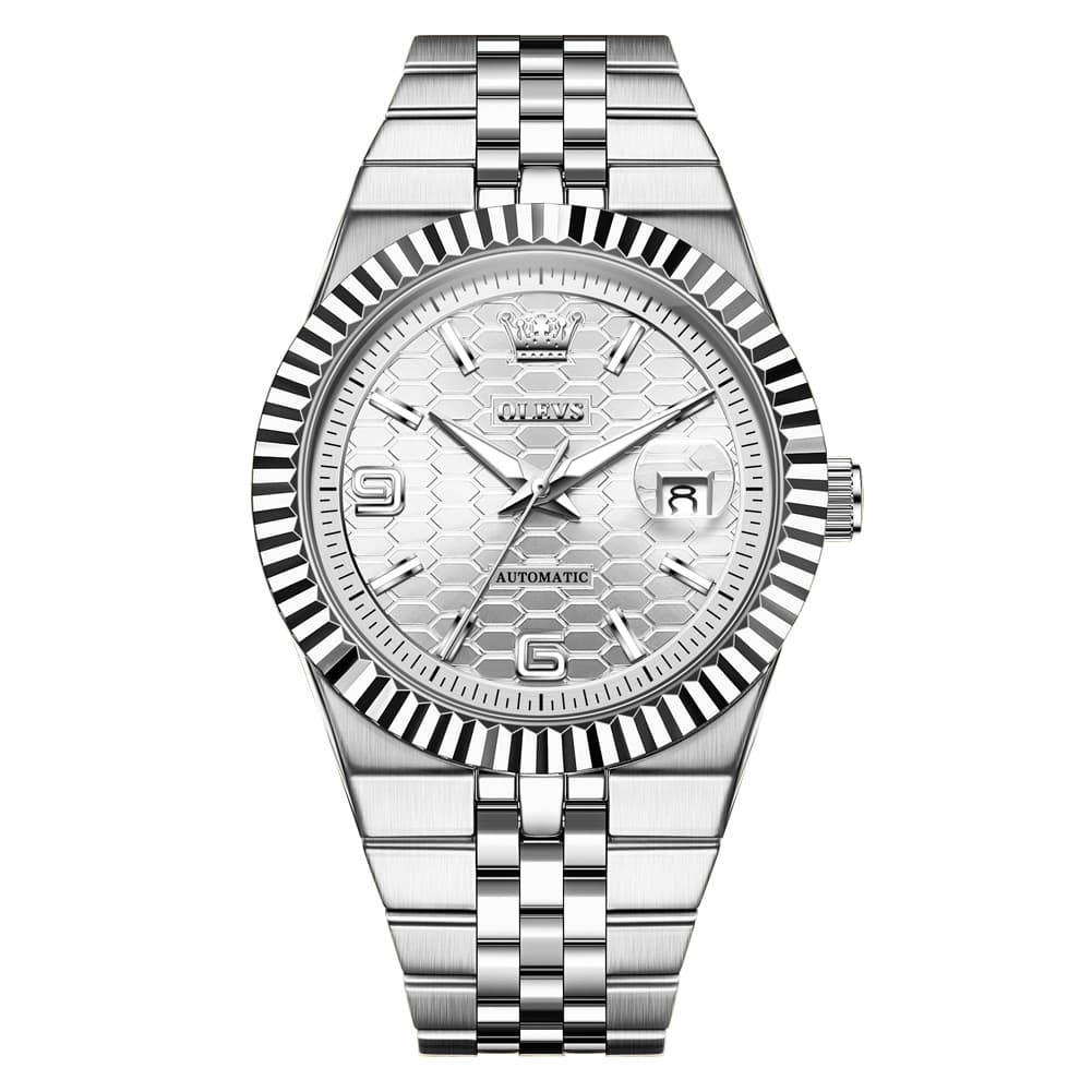 OLEVS 7105 Fluted Bezel Automatic Mechanical Luxury Dress Watch for Men