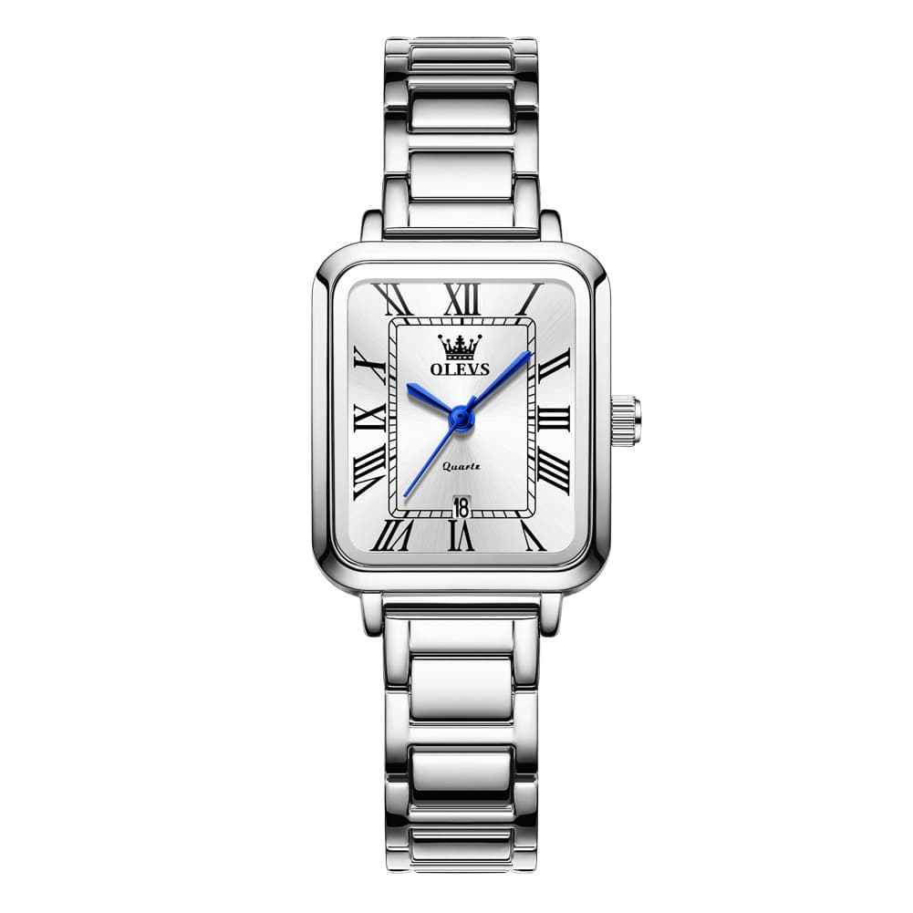 OLEVS Women Rectangular Dress Watch Retro Tank Stainless Steel Date Quartz 5641