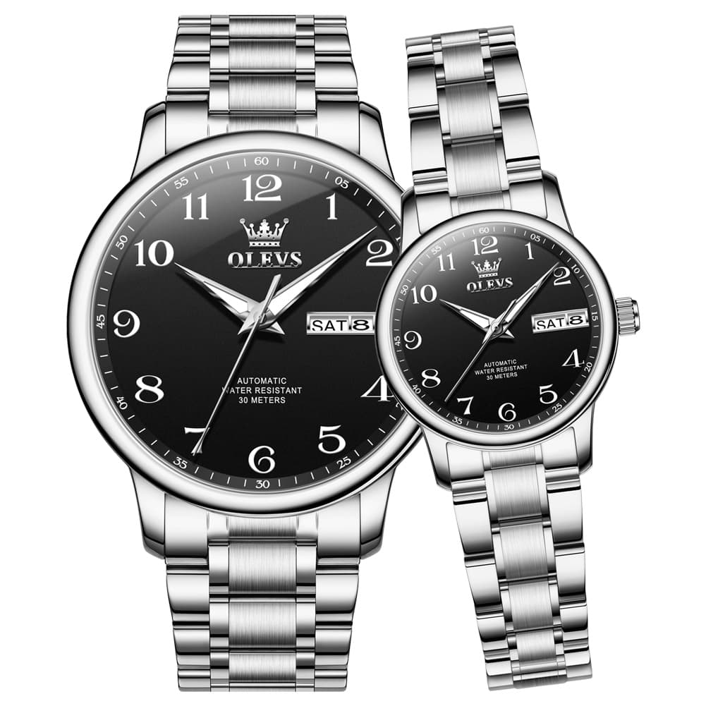 OLEVS 7072 Arabic Numeral Automatic Couples Watch Set
