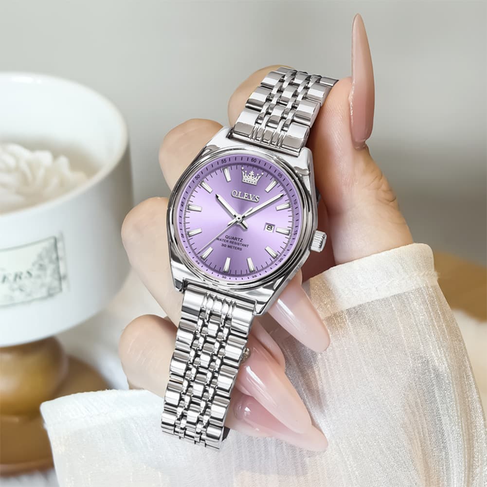 OLEVS 3703 Elegant Textured Dial Stainless Steel Womens Watch