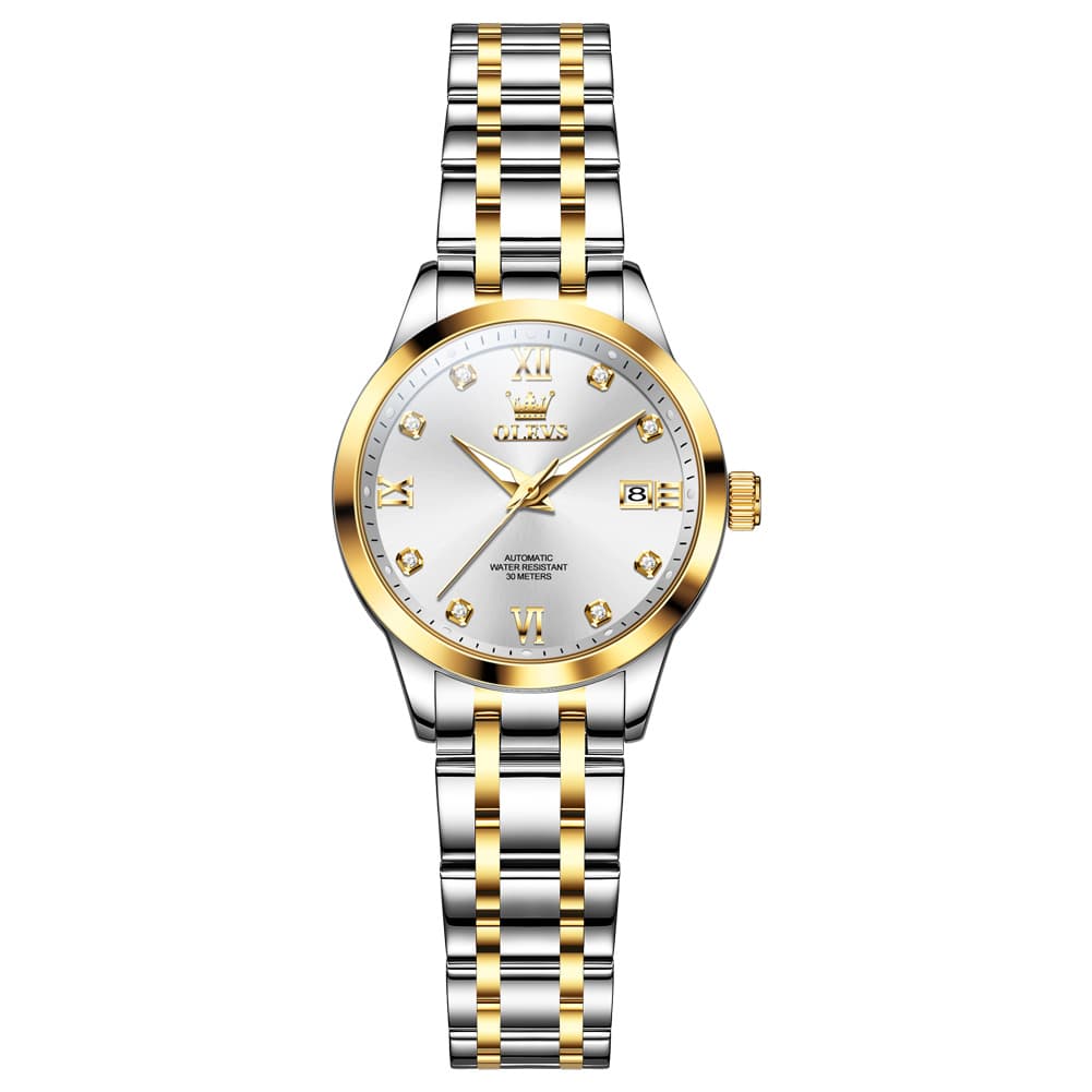 OLEVS Couple Watches Diamond Dial Automatic Mechanical Watch 9946 Steel Band for His and Hers