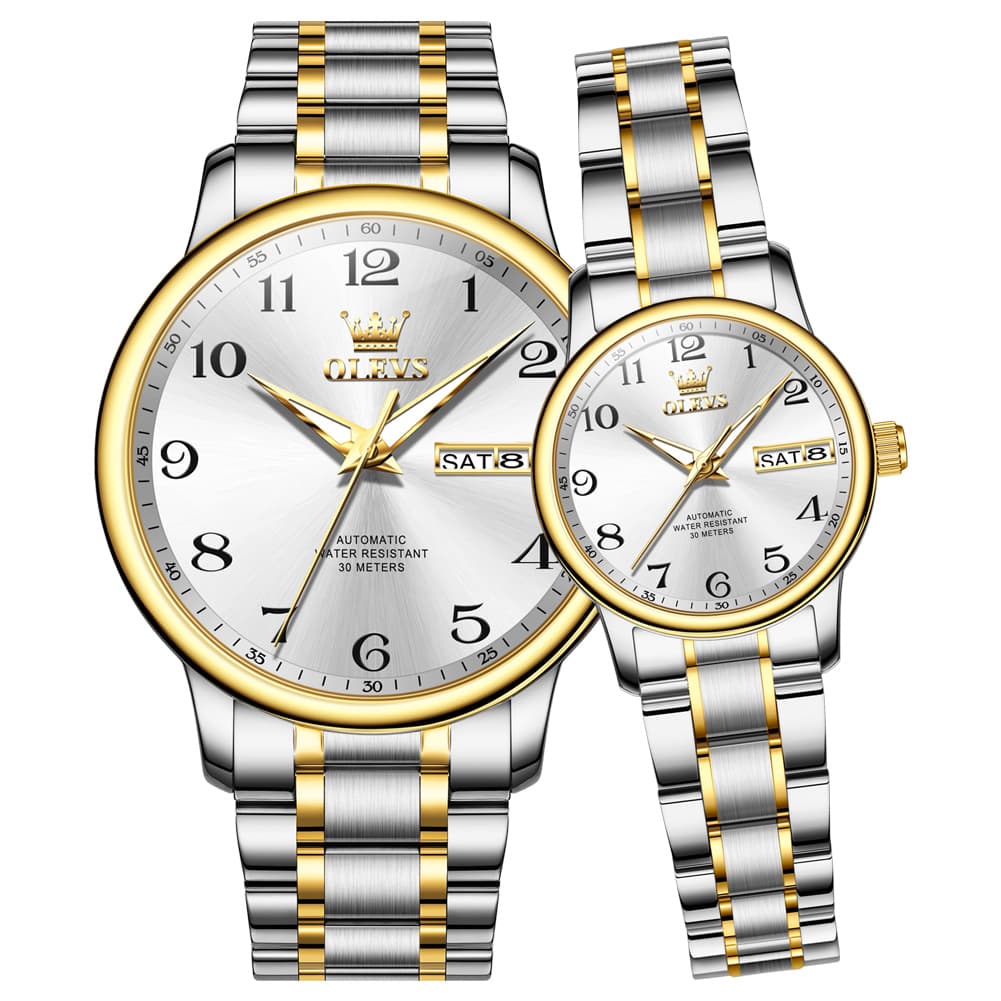 OLEVS 7072 Arabic Numeral Automatic Couples Watch Set