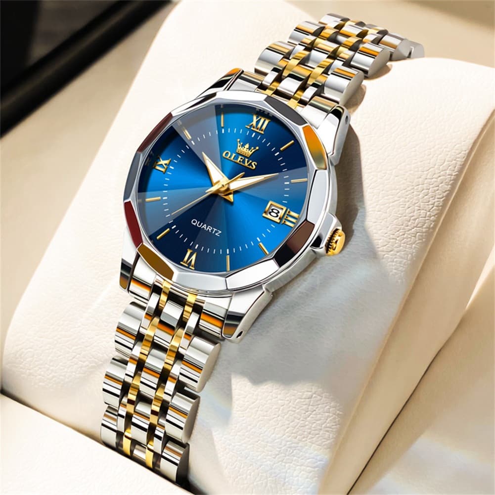OLEVS 9989 Diamond Cut Glass Couple Dress Watch for Men and Women