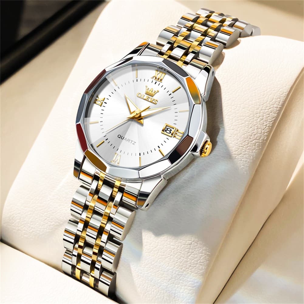 OLEVS 9989 Diamond Cut Glass Couple Dress Watch for Men and Women