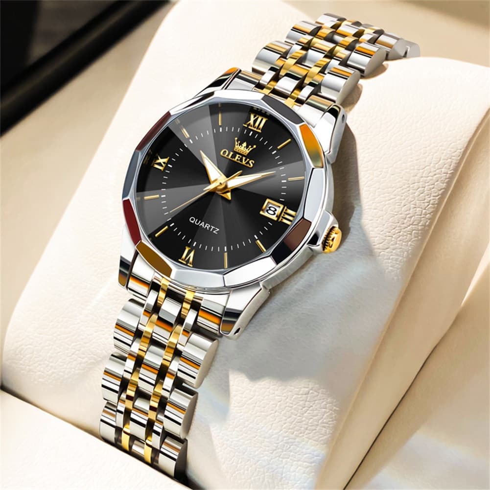 OLEVS 9989 Diamond Cut Glass Couple Dress Watch for Men and Women