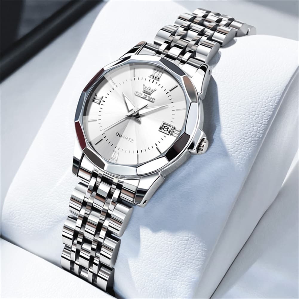 OLEVS 9989 Diamond Cut Glass Couple Dress Watch for Men and Women