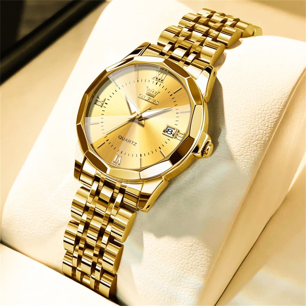 OLEVS 9989 Diamond Cut Glass Couple Dress Watch for Men and Women