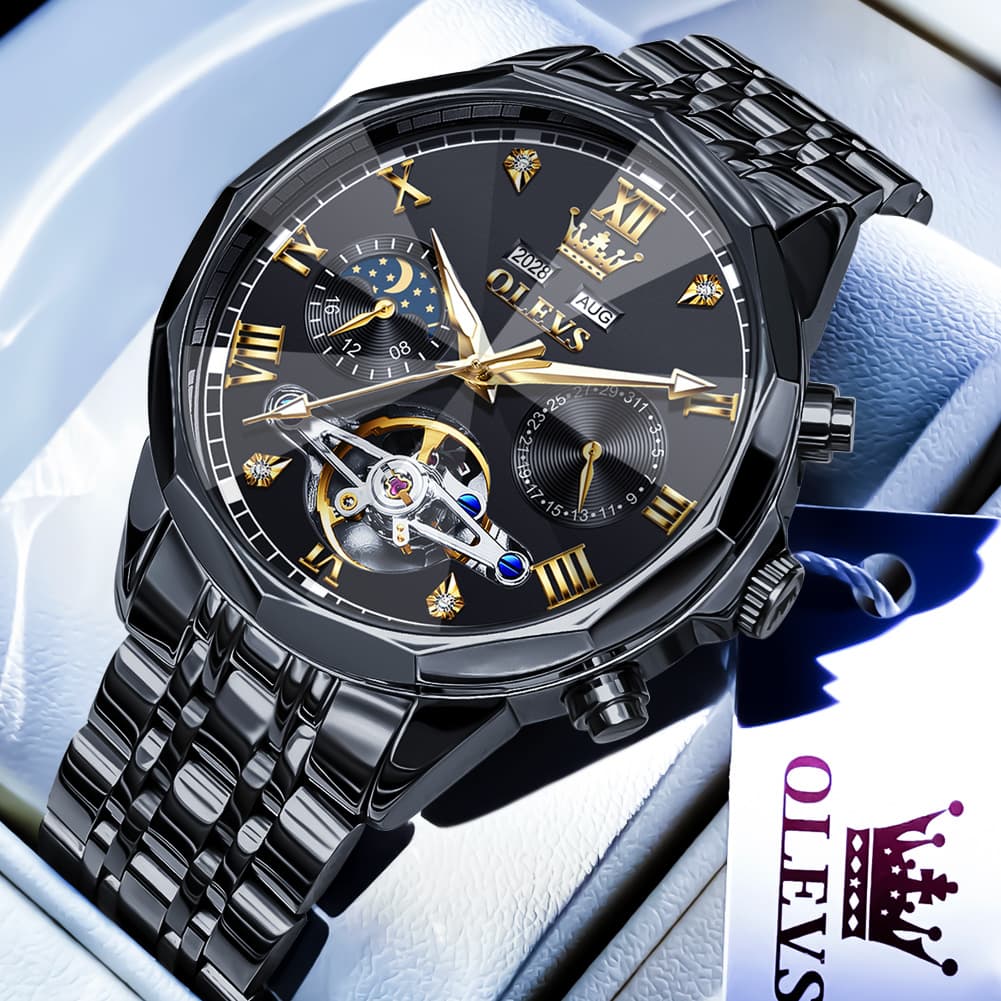 OLEVS 6620 Skeleton Moon Phase Mechanical Watch for Men