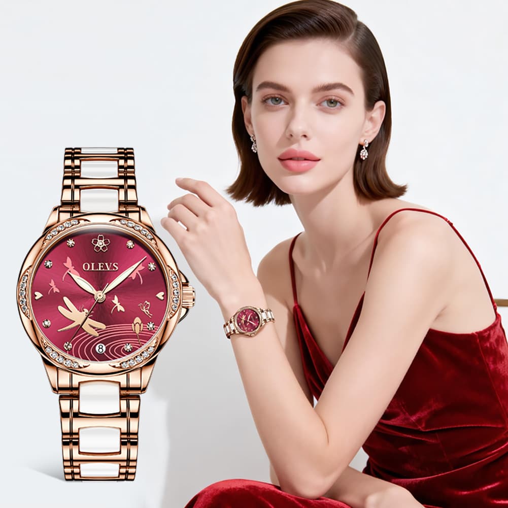 OLEVS 6610 Automatic Mechanical Ceramic Dragonfly Watch for Women