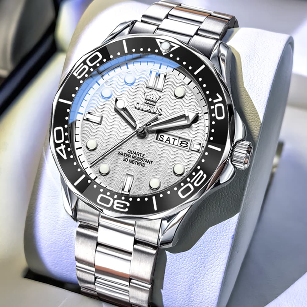 OLEVS 3738 Wave Dial Dive Style Quartz Watch for Men