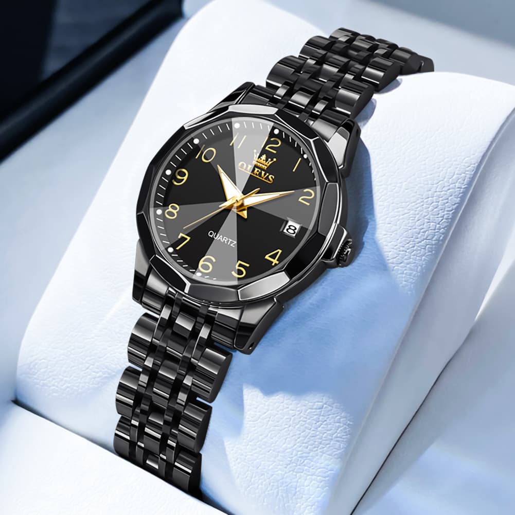 OLEVS 9970 3D Rhombic Faceted Glass Date Watch for Women