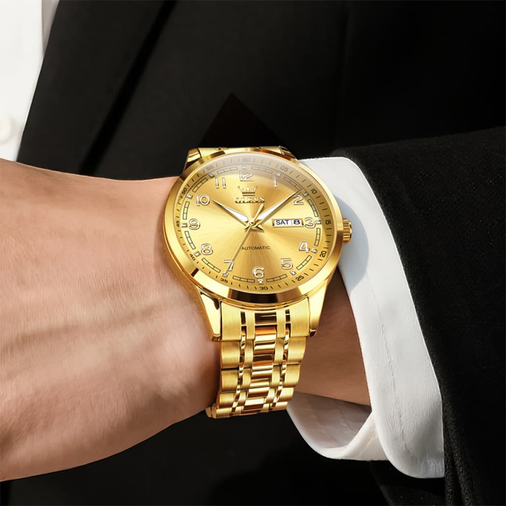 OLEVS 7077 Arabic Numeral Dual Calendar Automatic Watch For Men