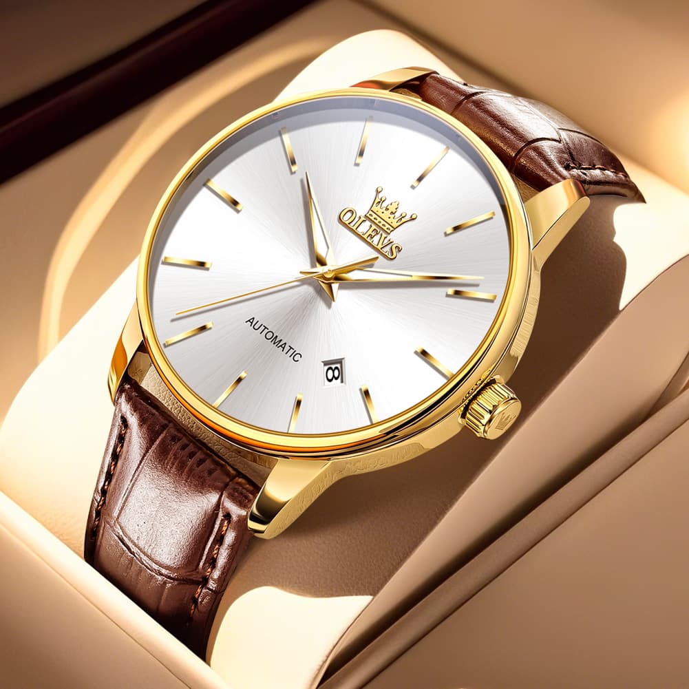 OLEVS 6725 Minimalist Leather Strap Automatic Mechanical Lightweight Watch For Men
