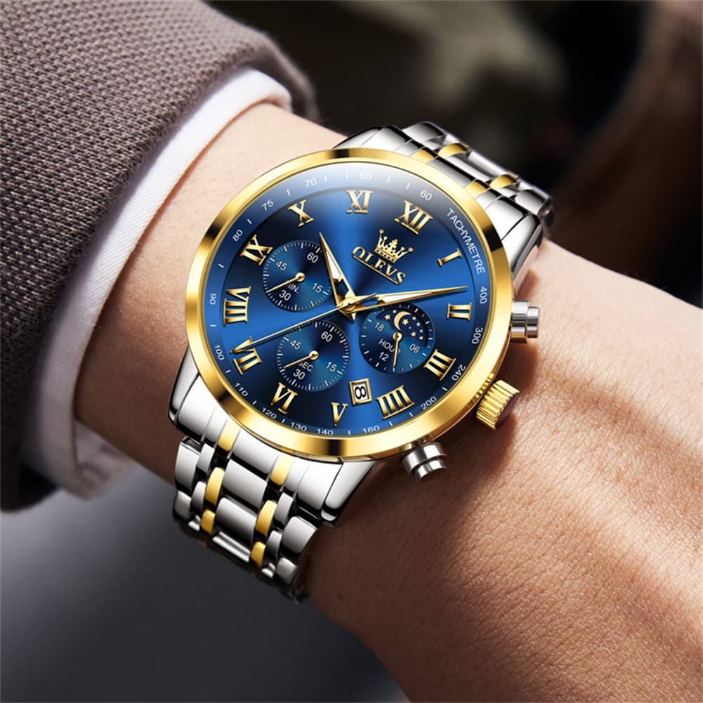 OLEVS Chronograph Moon Phase Dress Watch for Men Stainless Steel 5529