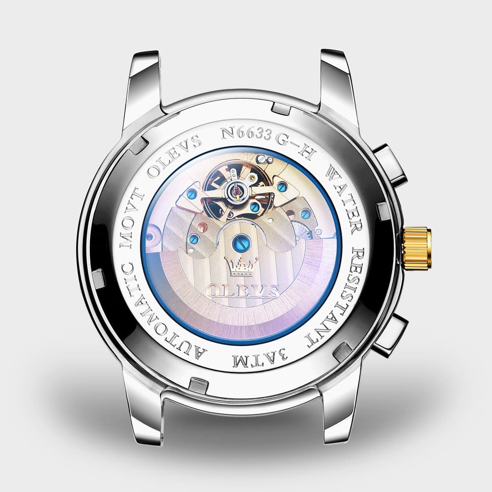 OLEVS 6633 Stainless Steel Mechanical Moon Phase Watch for Men
