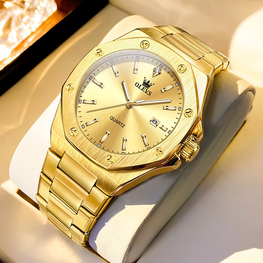 OLEVS 3613 Octagonal Bezel Quartz Steel Watch for Men