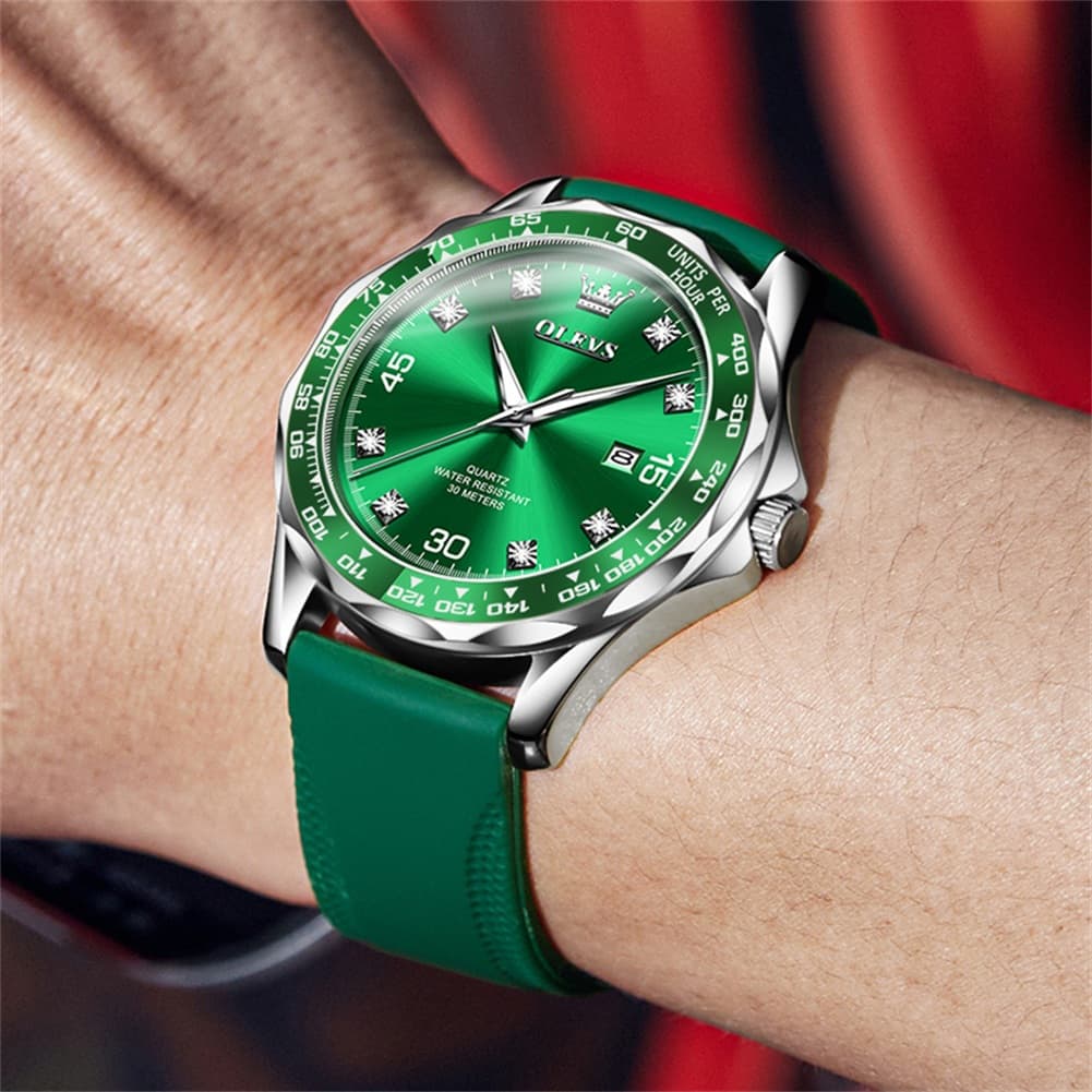 OLEVS 9988 Luxury Green Dial Quartz Dress Watch for Men