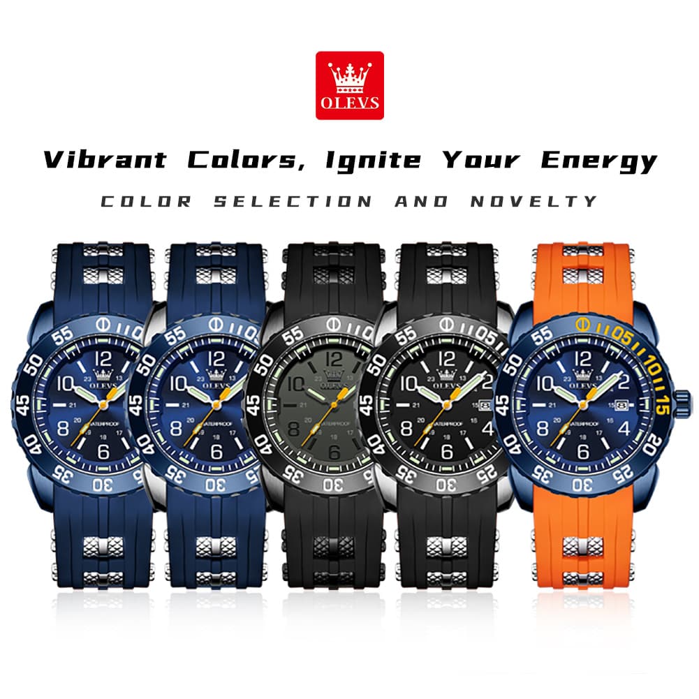 OLEVS 3688 Sport Silicone Quartz Luminous Mens Watch