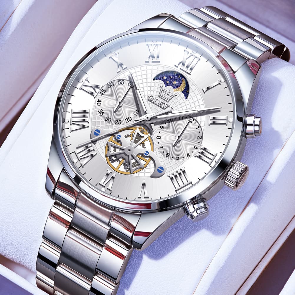 OLEVS 3640 Open-Heart Moon Phase Quartz Watch for Men