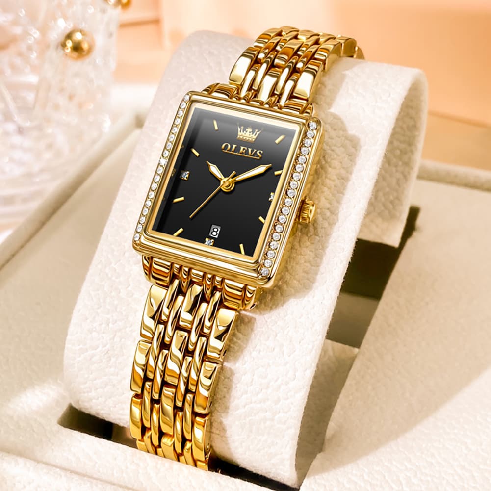 OLEVS 9995 Vintage Rectangular Gold Bracelet Watch for Women