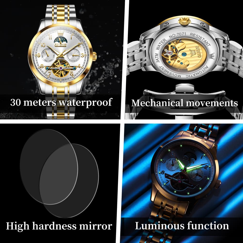 OLEVS 7071 Open Heart Moon Phase Automatic Watch For Men