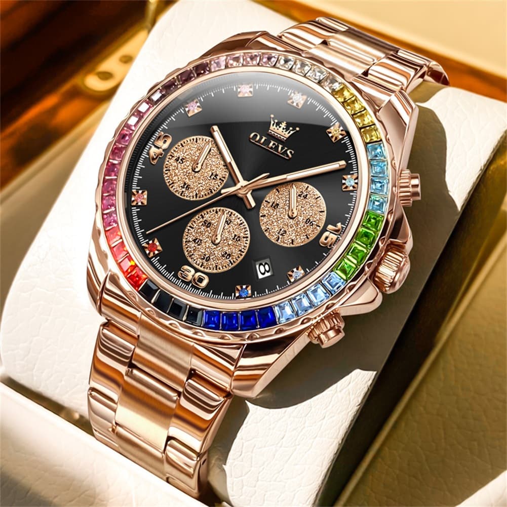 OLEVS 2939 Rainbow Bezel Chronograph Quartz Watch for Men