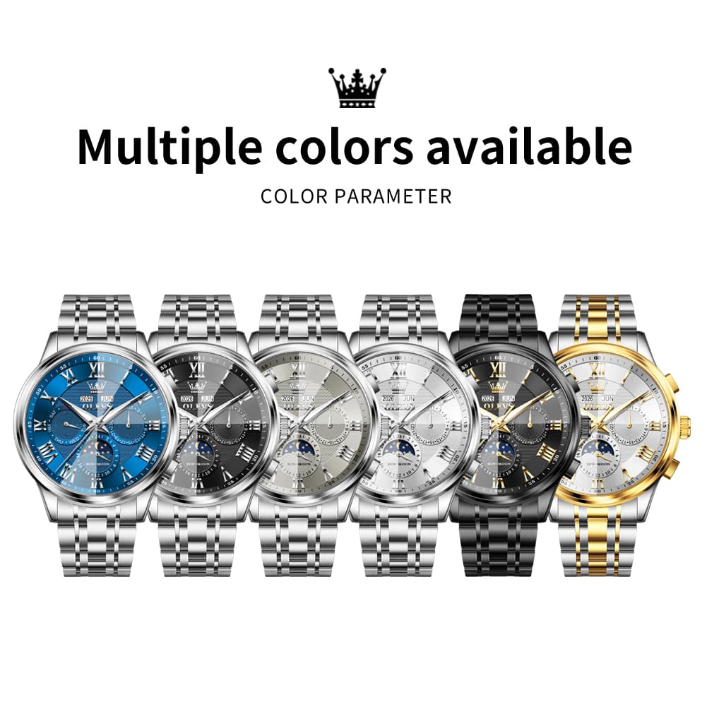 OLEVS 7113 Diamond Cut Glass Moon Phase Automatic Mechanical Watch for Men